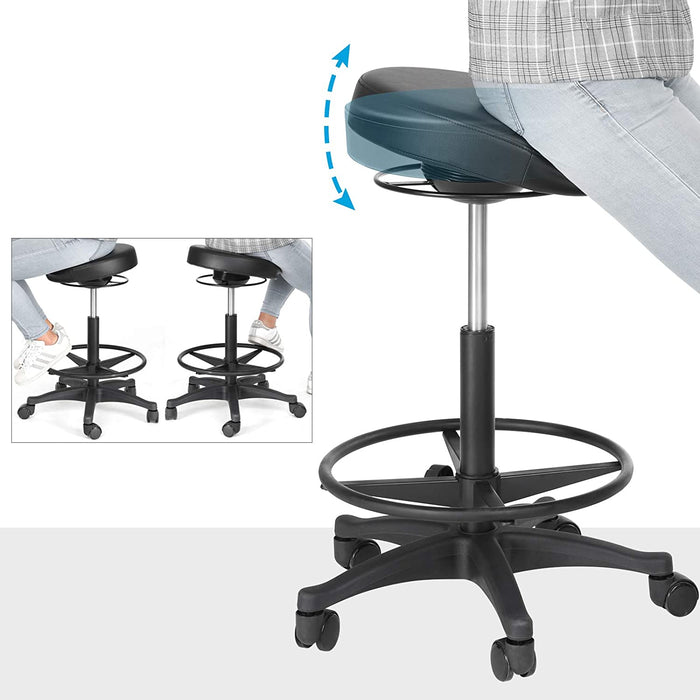 Bürohocker, ergonomischer Arbeitshocker, Sitzhocker, 360° Drehstuhl, höhenverstellbar, 59,5-81 cm, verstellbare Fußstütze, schwarz