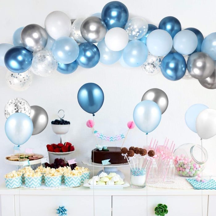 60 Stück 12 Zoll Latex Ballons Metallic Luftballons Konfetti Garland Arch Kit Blau für Geburtstag Hochzeit Gold Party