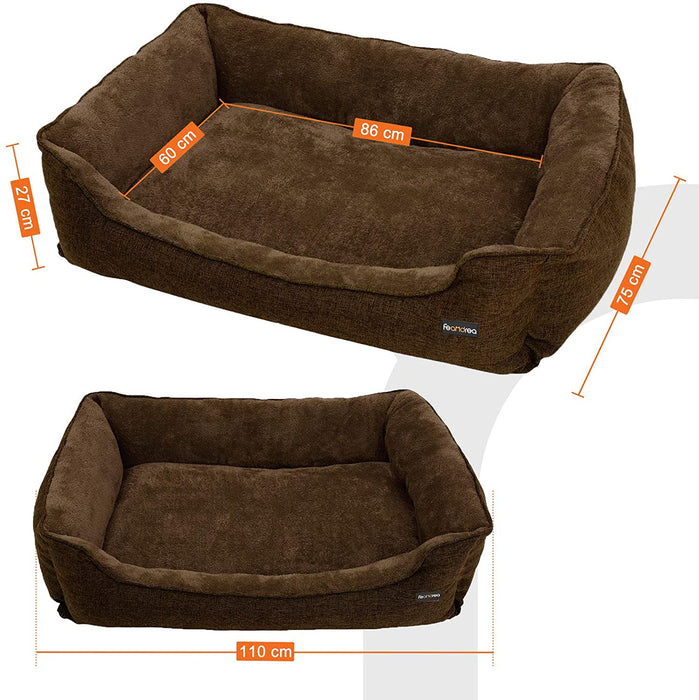 XXL waschbares Hundebett, Bezug abnehmbar und maschinenwaschbar, kuscheliges Hundekissen, Braun 110 x 27 x 75 cm