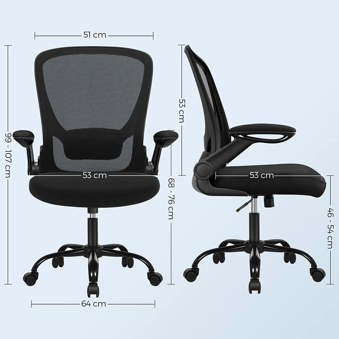 Bürostuhl mit hochklappbaren Armlehnen, Schreibtischstuhl mit Netzbespannung, ergonomischer Computerstuhl, 360° Drehstuhl, verstellbare Lendenstütze