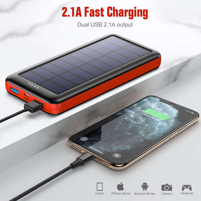 Solar Powerbank 26800mAh -【Drei Wahlmöglichkeiten für Type-C, Micro USB oder Solarpanel-Eingänge】- Solarladegerät Externer Akku Power Bank Backup