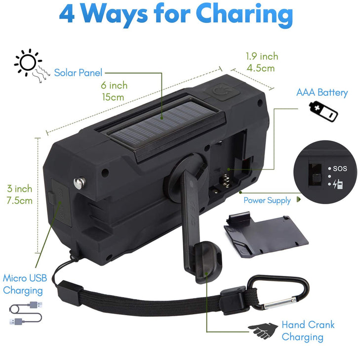 Solar Dynamo Kurbel Radio FM AM, Tragbares Multifunktion Outdoor Novelty Notfallradio mit 2000mAh als Power Bank/Leselampe Alarm/SOS Signal