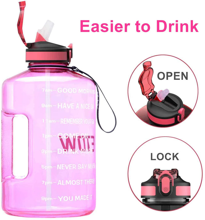3,78 Liter Trinkflasche Sport mit Zeitangaben und Strohhalme, 3,78L Groß Sportflasche BPA Frei, Auto Wasserbehälter Auslaufsicher Sportflasche (Pink 3,78L)