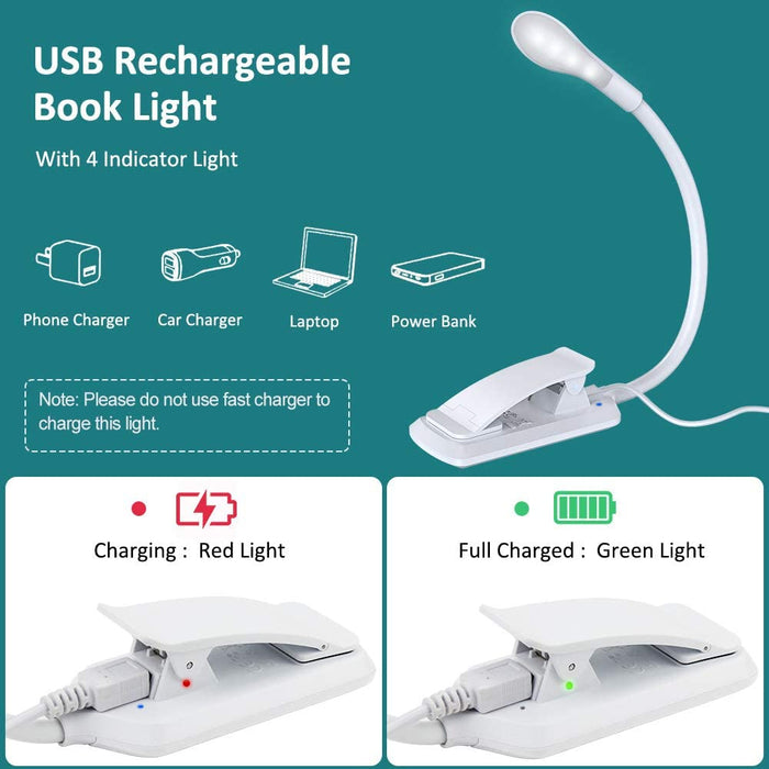 Leselampe Buch Klemme, Touch Switch Klemmlampe USB Wiederaufladbar, 7 LEDs Buchlampe mit 3 Farbtemperatur, 360° Flexibel Augenschutz Mini Dimmbar