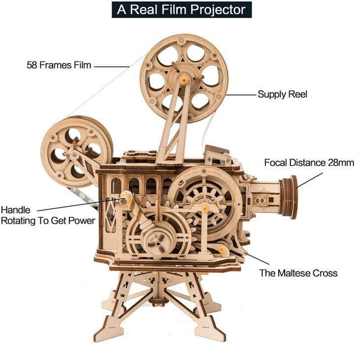 Vitascope Holzpuzzle, Mechanische Modellbausätze, Technischer Modellbausatz, Hand-Generator Klassischer Filmprojektor für Erwachsene und Jugendliche