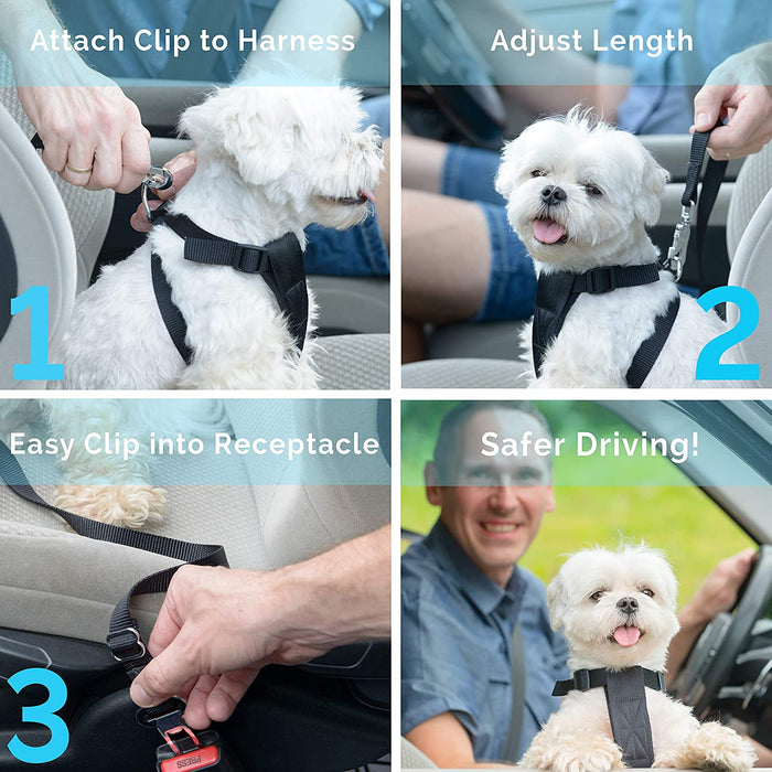 [2 Stück] Hunde Sicherheitsgurt, Einstellbar Hundesicherheitsgurt Sicherheitsgeschirr für Auto für alle Hunderassen Katzen& Autotypen, Schwarz