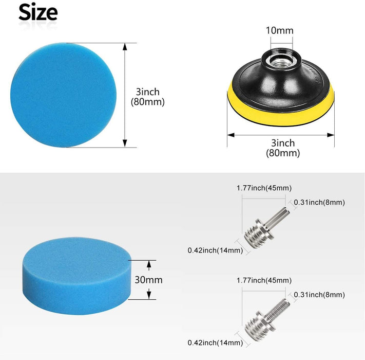 Polierschwamm, 33tlg 80mm Polierschwämme Polieren Pad Schwamm Set Polierpad Polierscheibe Set und Polierfell Polierset Polierteller für Bohrmaschine