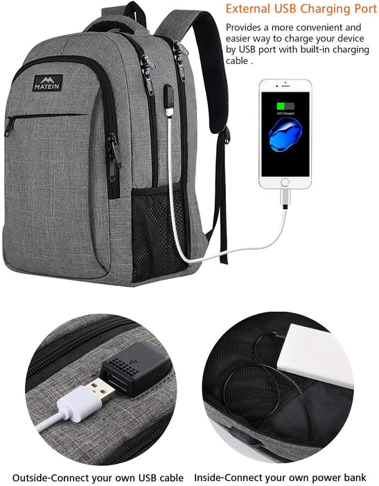 Laptop Rucksack, 17,3 Zoll Anti Diebstahl Tasche Herren Arbeit Rucksack Wasserfeste College Schulrucksack mit USB Ladeanschluss für Männer, Frauen