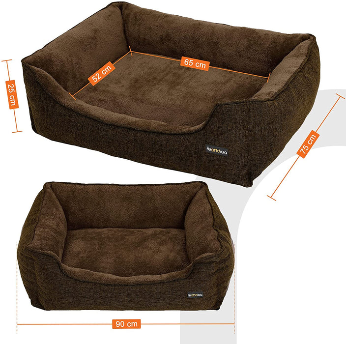 Waschbares Hundebett, Bezug abnehmbar und maschinenwaschbar, Kuscheliges Hundekissen, Braun 90 x 25 x 75 cm