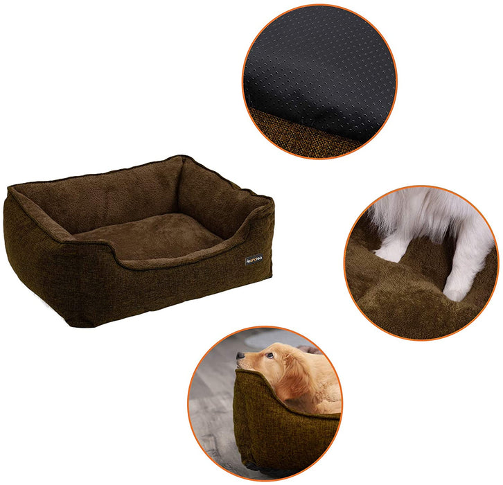 Waschbares Hundebett, Bezug abnehmbar und maschinenwaschbar, Kuscheliges Hundekissen, Braun 90 x 25 x 75 cm