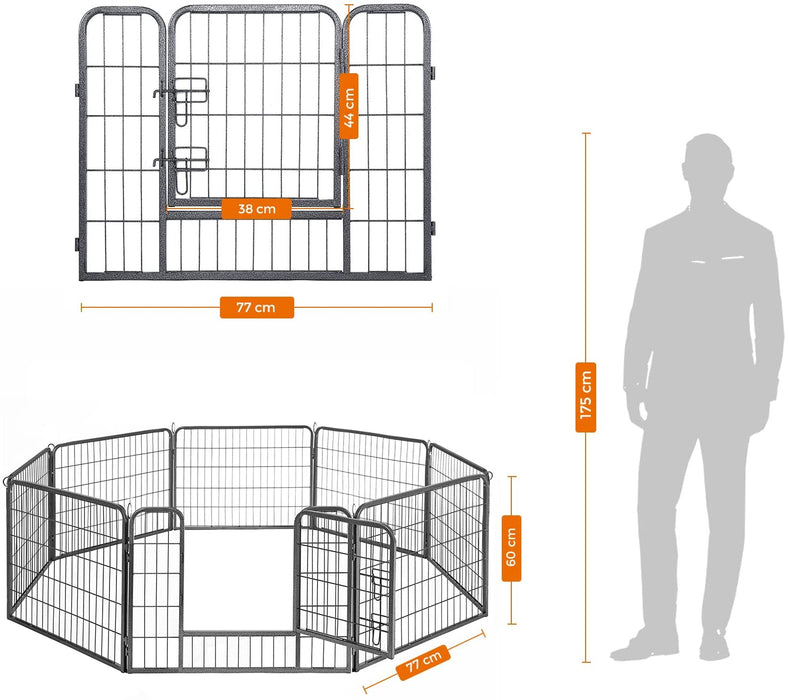 Welpenauslauf, Freigehege für Hund, 8 Gitter je 77 x 60 cm, grau
