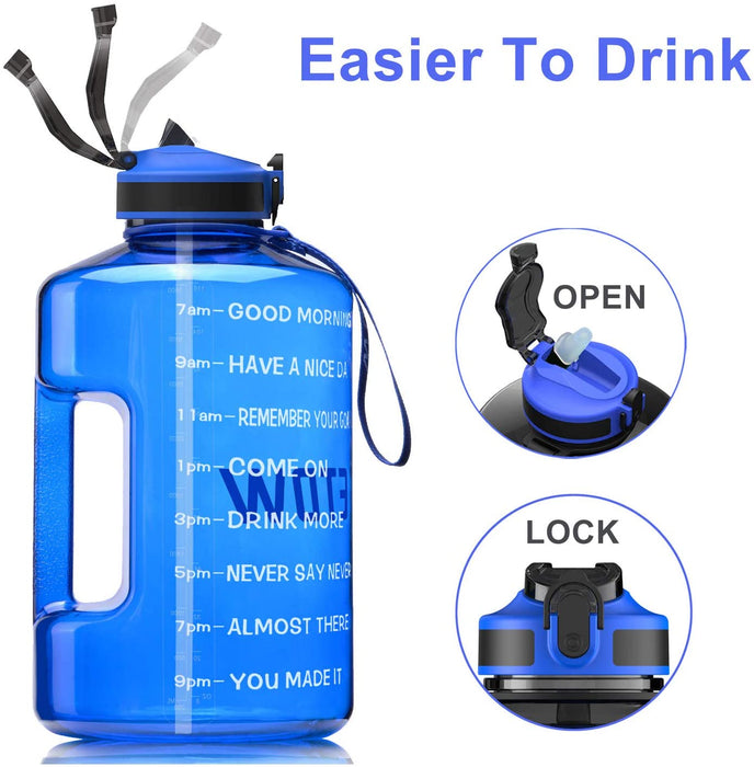 3,78 Liter Trinkflasche Sport mit Zeitangaben und Strohhalme, 3,78L Groß Sportflasche BPA Frei, Auto Wasserbehälter Auslaufsicher Sportflasche (Blue 3,78L)