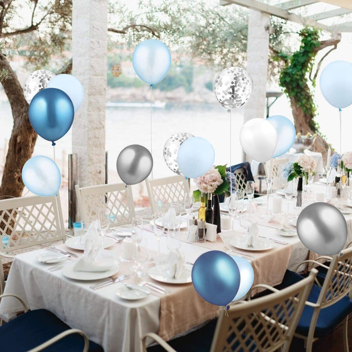 60 Stück 12 Zoll Latex Ballons Metallic Luftballons Konfetti Garland Arch Kit Blau für Geburtstag Hochzeit Gold Party