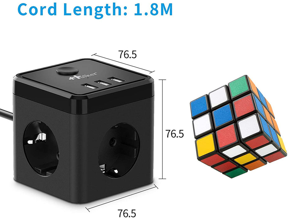 Steckdosenleiste mit USB, Würfel Steckdosenleiste 3 Fach Steckdose 3 USB 5V 3.1A Mehrfachsteckdose mit USB Kurzschlussschutz 1,8M Kabel