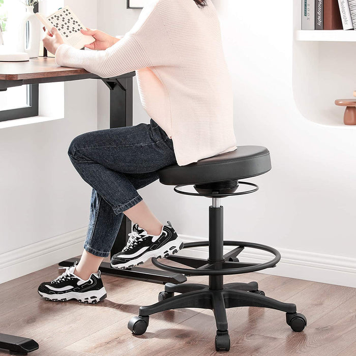 Bürohocker, ergonomischer Arbeitshocker, Sitzhocker, 360° Drehstuhl, höhenverstellbar, 59,5-81 cm, verstellbare Fußstütze, schwarz