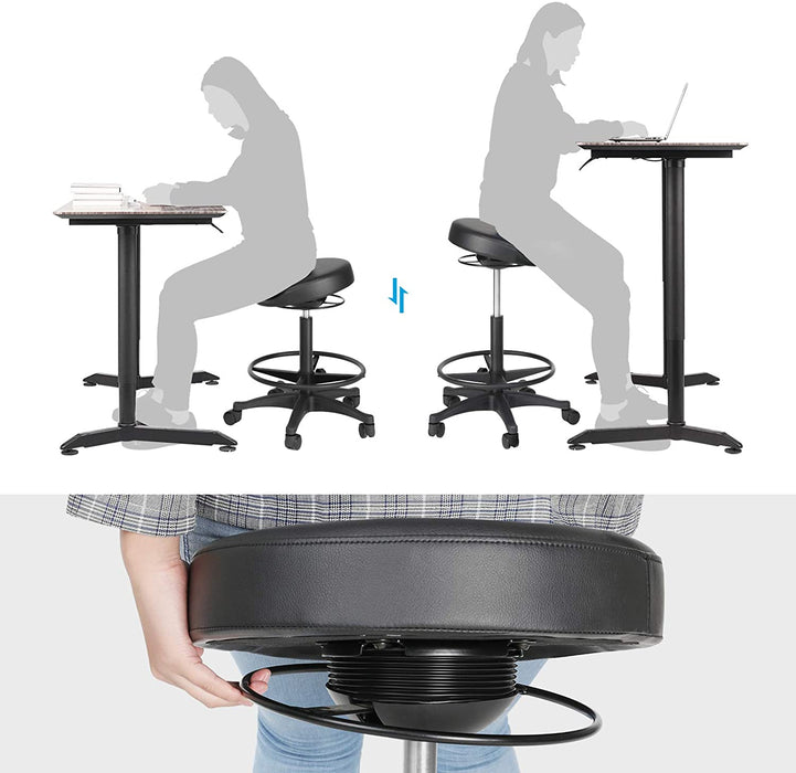 Bürohocker, ergonomischer Arbeitshocker, Sitzhocker, 360° Drehstuhl, höhenverstellbar, 59,5-81 cm, verstellbare Fußstütze, schwarz