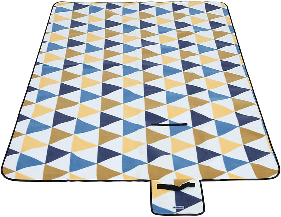 Picknickdecke, 300 x 200 cm, Stranddecke, für Outdoor, Camping, Park, Garten, wasserfeste Unterseite, faltbar, gelbe und Blaue Dreiecke