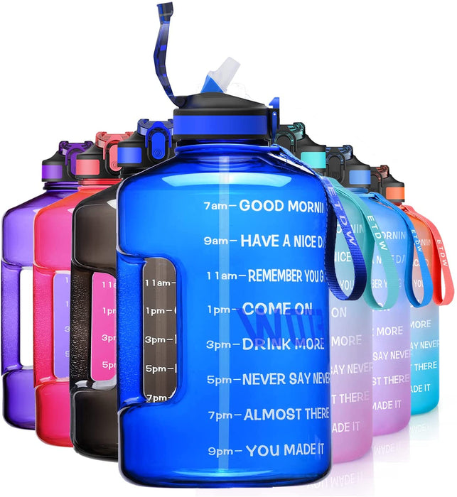 3,78 Liter Trinkflasche Sport mit Zeitangaben und Strohhalme, 3,78L Groß Sportflasche BPA Frei, Auto Wasserbehälter Auslaufsicher Sportflasche (Blue 3,78L)