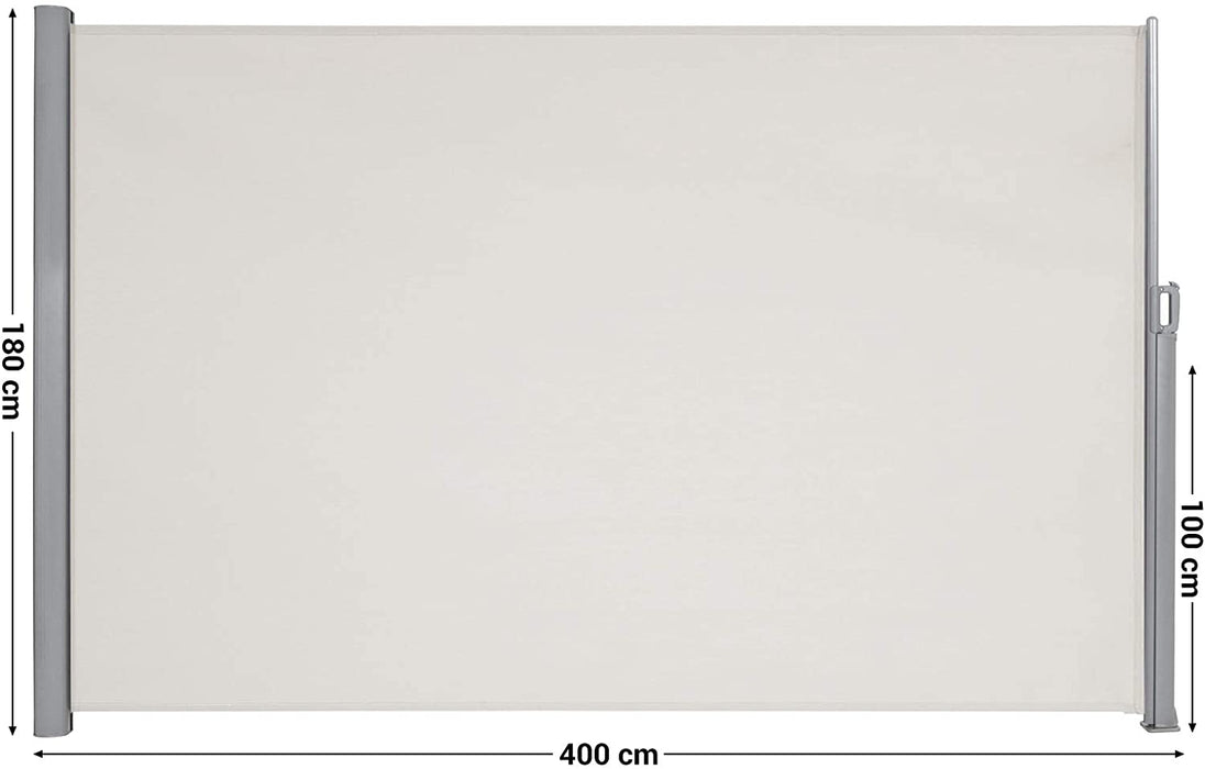 Seitenmarkise, ausziehbar, 180 x 400 cm, Sichtschutz, Sonnenschutz, Blickdicht, Seitenrollo, für Balkon, Terrasse, Garten, beige