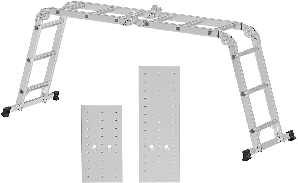 Leiter, Mehrzweckleiter 3,5 m, Trittleiter, Aluleiter, Haushaltsleiter, bis 150 kg, 12 Stufen mit 2 Gerüstplatten, entspricht EN 131, von SGS geprüft