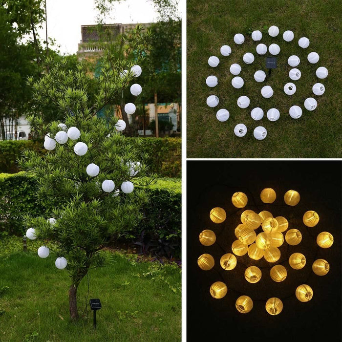 Solar Lichterkette Lampion Außen 6 Meter 30 LED Laternen 2 Modi Wasserdicht Solar Beleuchtung für Garten, Hof, Hochzeit, Fest Deko (Warmweiß)