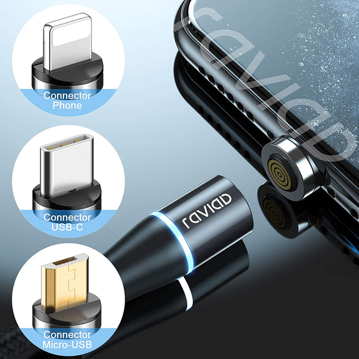 3 in 1 Magnetisch Ladekabel, Nylon Magnet USB Kabel Magnetic Datenkabel Fast Charge Sync Schnellladekabel für Micro USB/Type C