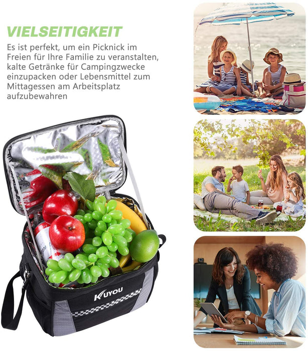 Kühltasche, 15L Große Längere Abkühlzeit bis 12 Stunden, Zusammenklappbare und Isolierte Auslaufsichere Lunchtasche, Kühlbox für Camping Picknick