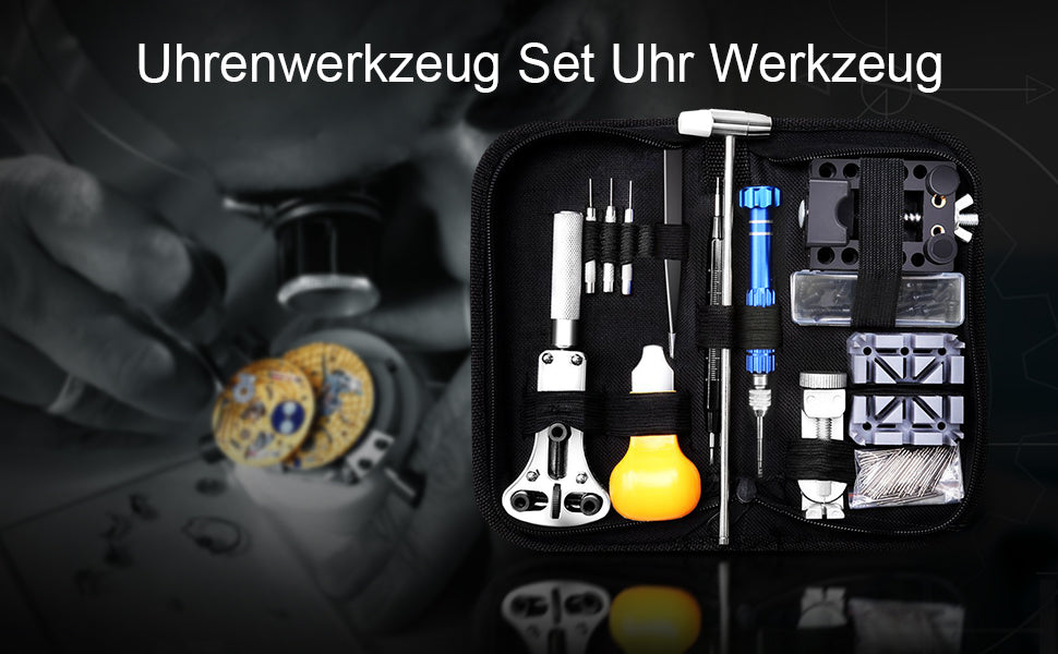 Uhrenwerkzeug Set, Uhr Reparatur Uhrmacherwerkzeug Uhr Werkzeug Tasche Watch Tools in Schwarze Nylontasche