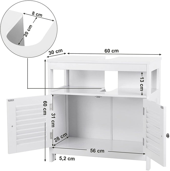 Waschbeckenunterschrank Unterschrank ohne Waschbecken Aufbewahrung viel Stauraum Badschrank mit Lamellentüren 2 Fächer weiß 60 x 60 x 30 cm