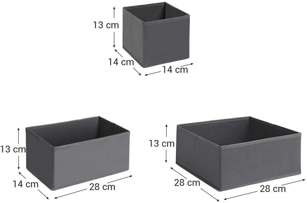 Trennwand für Schubladen, Organizer, Set mit 9 Stück, zusammenklappbar, aus TNT, für Socken, Wäsche, BHs, Krawatten, Schals, Grau