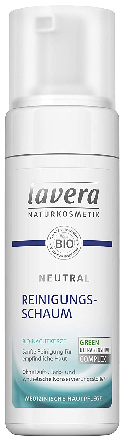 lavera Neutral Reinigungsschaum - Bio Nachtkerze - Sanfte Gesichtsreinigung - empfindliche Haut - Neurodermitis - Medizinische Hautpflege - vegan - Bio Pflanzenwirkstoffe - Naturkosmetik - 150 ml