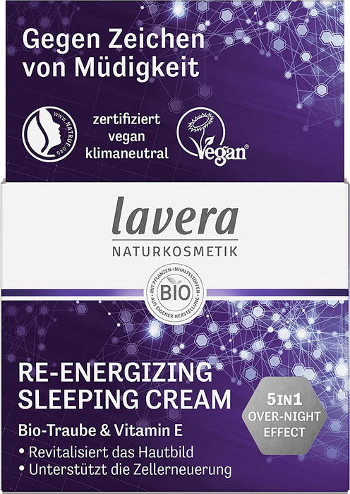 lavera Re-Energizing Sleeping Cream - Nacht Creme - Nachtpflege - mit Bio Traube & Vitamin E - Bio Pflanzenwirkstoffe - Hautpflege - vegan 