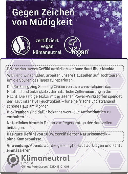 lavera Re-Energizing Sleeping Cream - Nacht Creme - Nachtpflege - mit Bio Traube & Vitamin E - Bio Pflanzenwirkstoffe - Hautpflege - vegan 