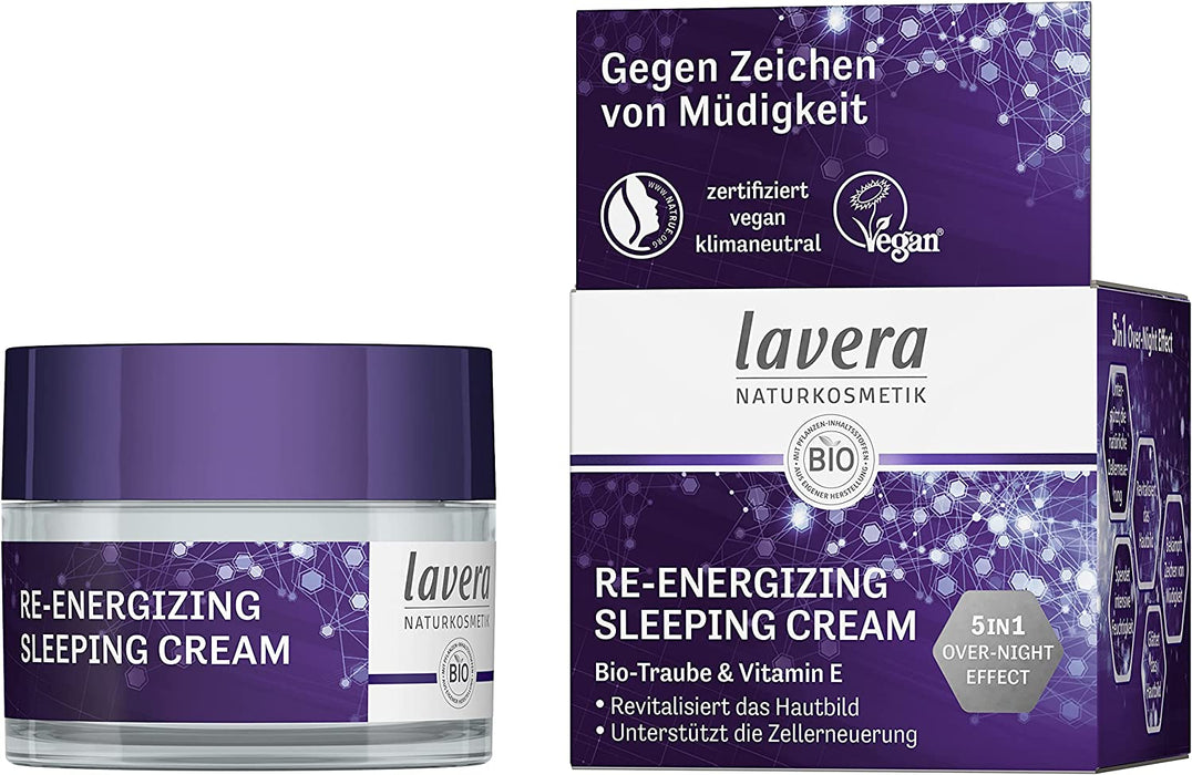 lavera Re-Energizing Sleeping Cream - Nacht Creme - Nachtpflege - mit Bio Traube & Vitamin E - Bio Pflanzenwirkstoffe - Hautpflege - vegan 