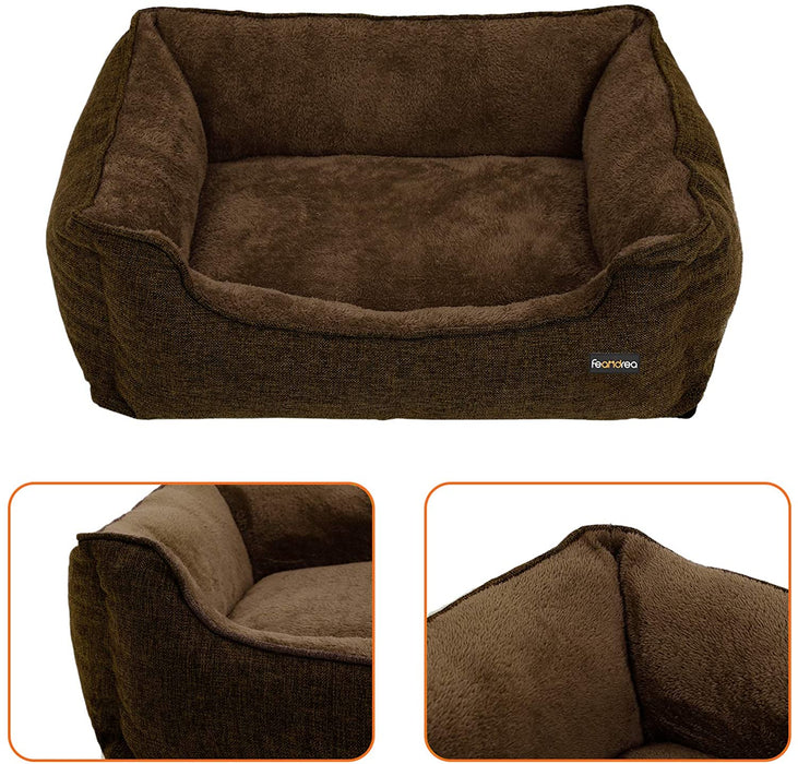 Waschbares Hundebett, Bezug abnehmbar und maschinenwaschbar, Kuscheliges Hundekissen, Braun 90 x 25 x 75 cm