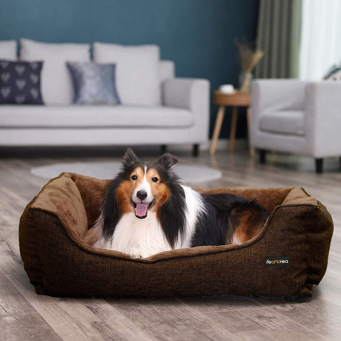 XXL waschbares Hundebett, Bezug abnehmbar und maschinenwaschbar, kuscheliges Hundekissen, Braun 110 x 27 x 75 cm