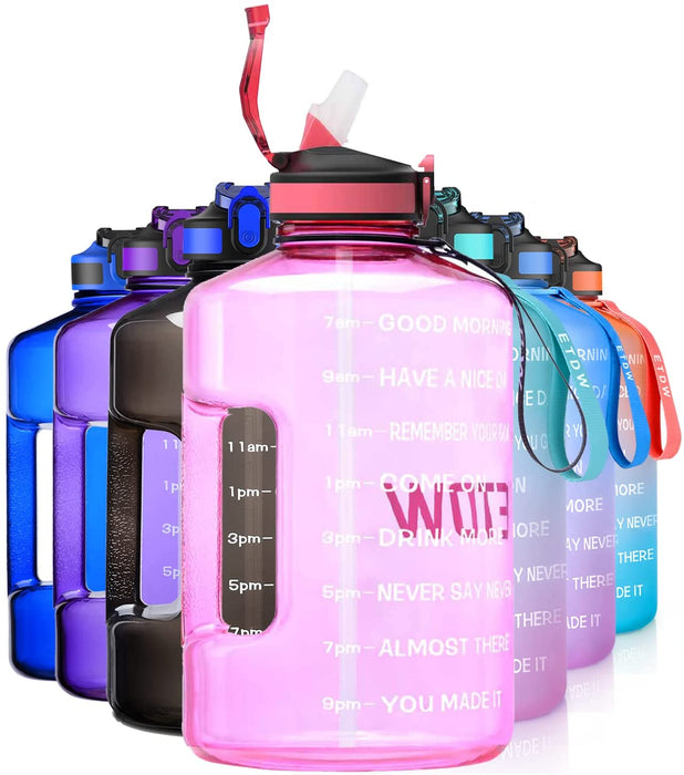 3,78 Liter Trinkflasche Sport mit Zeitangaben und Strohhalme, 3,78L Groß Sportflasche BPA Frei, Auto Wasserbehälter Auslaufsicher Sportflasche (Pink 3,78L)