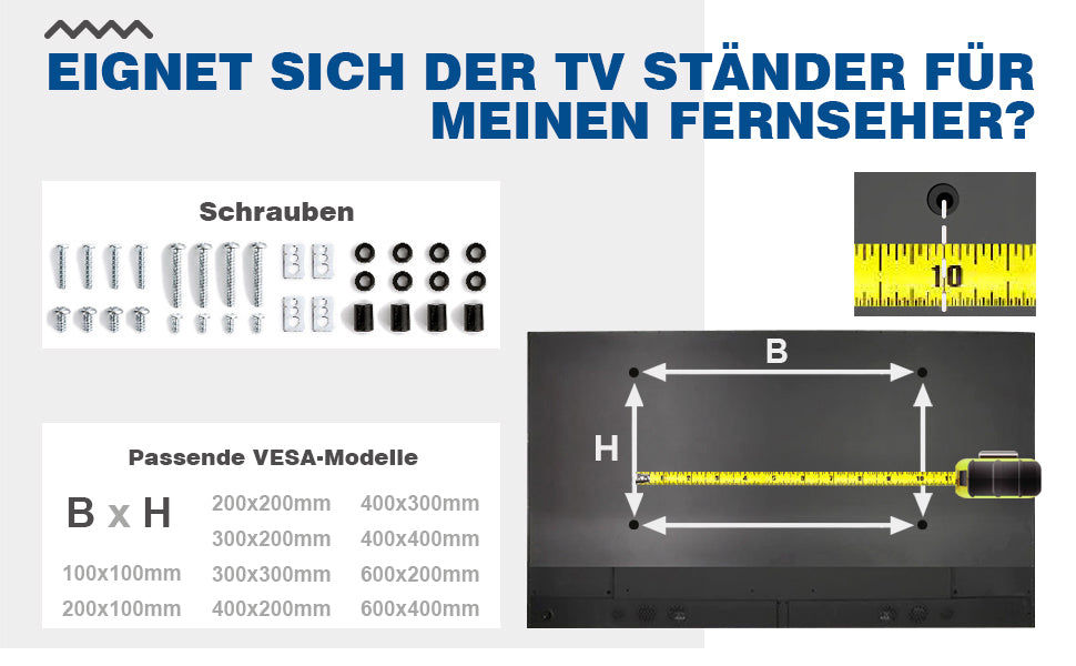 TV Ständer TV Bodenständer für 32-65 Zoll Fernseher, TV Standfuss Freistehend Fernsehständer Max. VESA 600x400 mm Höhenverstellbar Schwenkbar