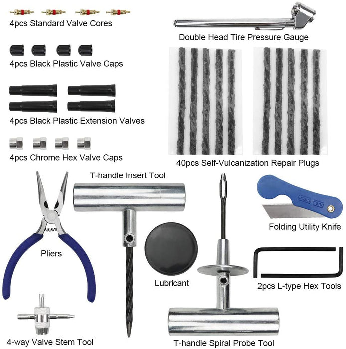 Reifen Reparaturset, Heavy Duty Reifenreparaturset Auto- 67 Stück Set für Motorrad, ATV, Jeep, LKW, Traktor Flat Reparatur Set