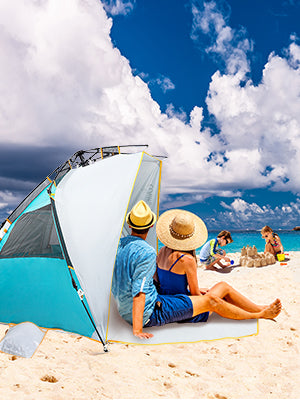 Schnellaufbau 3-4 Personen Strandmuschel, UPF 50+ UV Schutz Familien Baby Strandzelt Sonnenschirm, Tragbar Blau