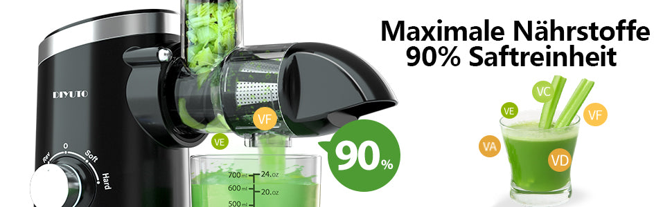 Slow Juicer Entsafter, Entsafter Slow Juicer mit 2 Geschwindigkeiten, Maximale Nährstoffe - 90% Saftreinheit, Entsafter Gemüse und Obst