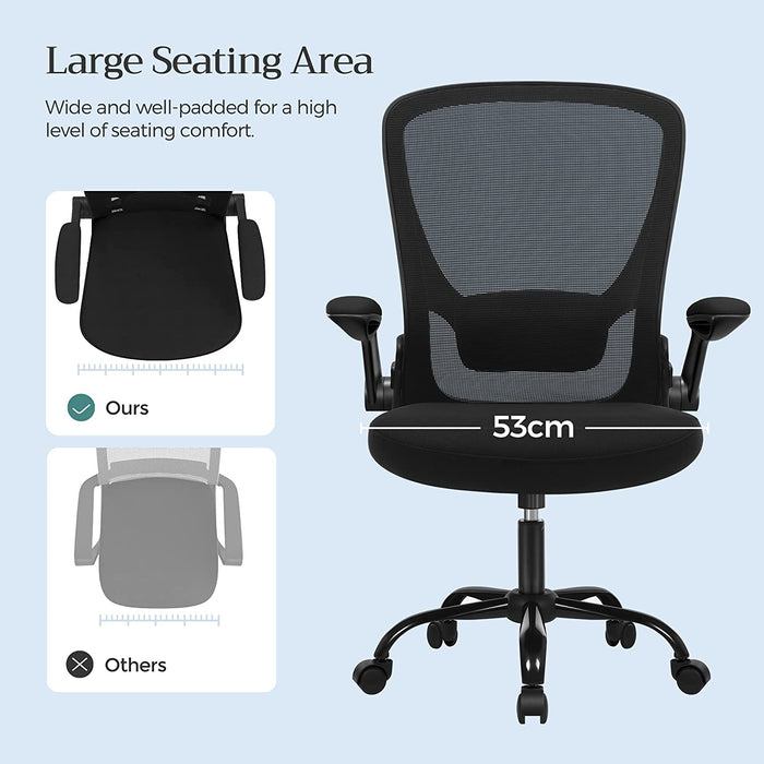 Bürostuhl mit hochklappbaren Armlehnen, Schreibtischstuhl mit Netzbespannung, ergonomischer Computerstuhl, 360° Drehstuhl, verstellbare Lendenstütze