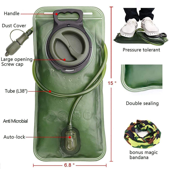 Trinkblase 2 Liter mit auslaufsicherer Wasserreservoir, Military Wasser Aufbewahrung Blase Tasche, BPA-frei Hydration Pack für Wandern Biken Klettern