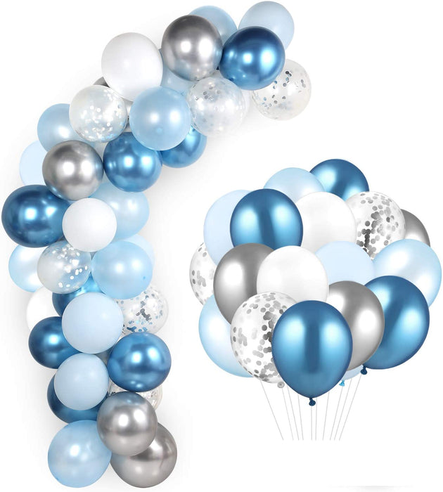 60 Stück 12 Zoll Latex Ballons Metallic Luftballons Konfetti Garland Arch Kit Blau für Geburtstag Hochzeit Gold Party