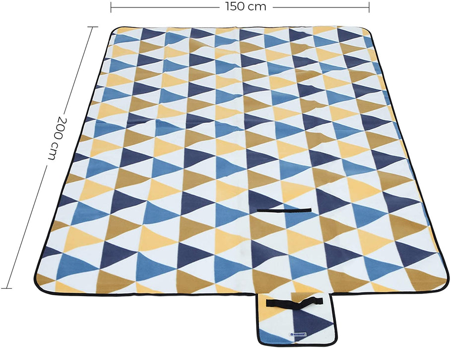 Picknickdecke, 150 x 200 cm, Stranddecke, für Outdoor, Camping, Park, Garten, wasserfeste Unterseite, faltbar, gelbe Dreiecke