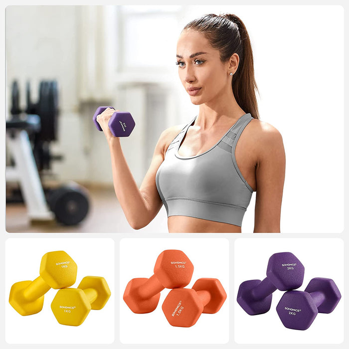 Kurzhantel Set, Hexagon, mit Hantelständer, 2 x 1 kg, 2 x 1,5 kg, 2 x 2 kg, Mattes Finish, Neopren-Beschichtung, Krafttraining, zu Hause