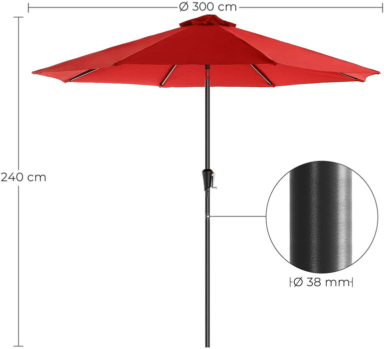 Sonnenschirm, Ø 300 cm, Gartenschirm, Marktschirm, UV-Schutz bis UPF 50+, Terrassenschirm, Sonnenschutz, knickbar, mit Kurbel, ohne Ständer, Garten, Balkon, Terrasse, rot