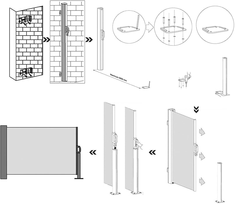 Seitenmarkise, ausziehbar, 200 x 300 cm, Sichtschutz, Sonnenschutz, Blickdicht, Seitenrollo, für Balkon, Terrasse, Garten, beige