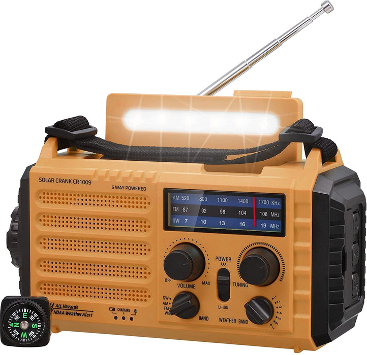 Tragbare Solar Radio, Notfall Radio mit Kurbel, Dynamo Wetter AM/FM/SW Radio,5000mAh Wiederaufladbare Powerbank, USB-Handy-Lader, Taschenlampe (Gelb)