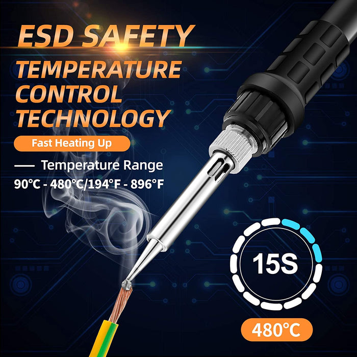 Lötstation 60W Lötkolben Set mit LCD-Anzeige 90-480℃ einstellbarer Temperatur Lötkolben Soldering Station gleichbleibende Temperatur